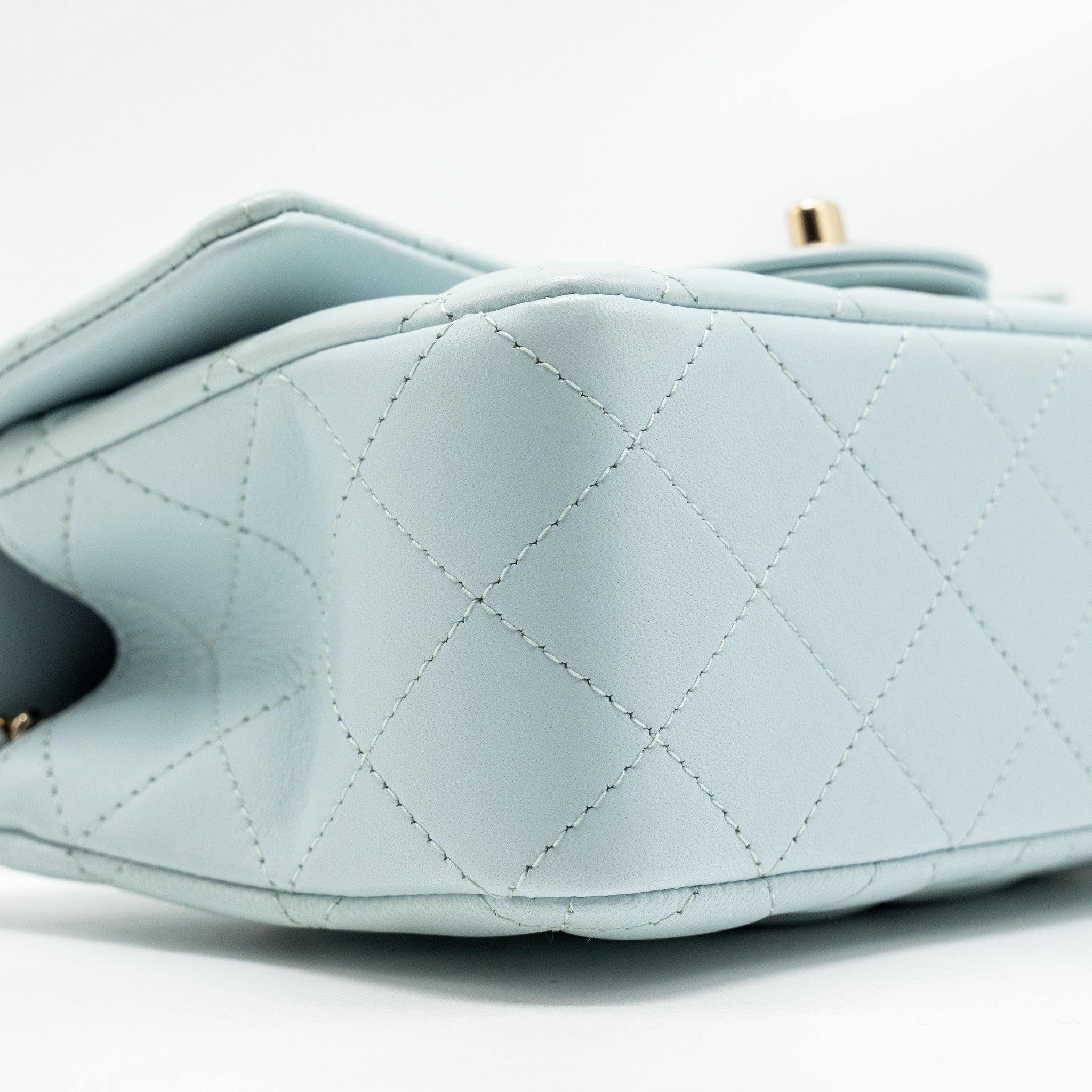 CHANEL TOP HANDLE MINI RECTANGULAR FLAP BAG LAMBSKIN LIGHT BLUE LGHW (MICROCHIP)