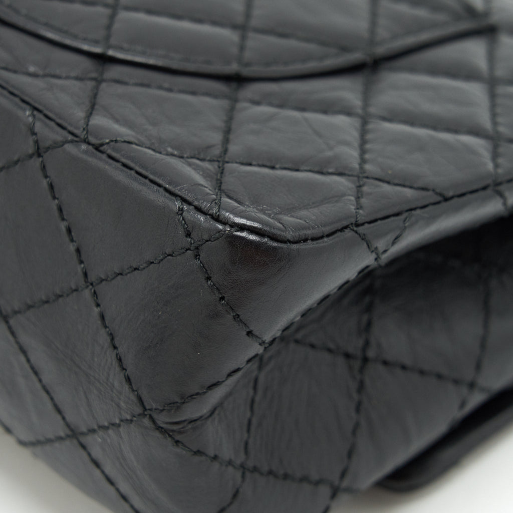 CHANEL 2.55 225 SMALL REISSUE DOUBLE FLAP BAG AGED CALFSKIN BLACK GHW