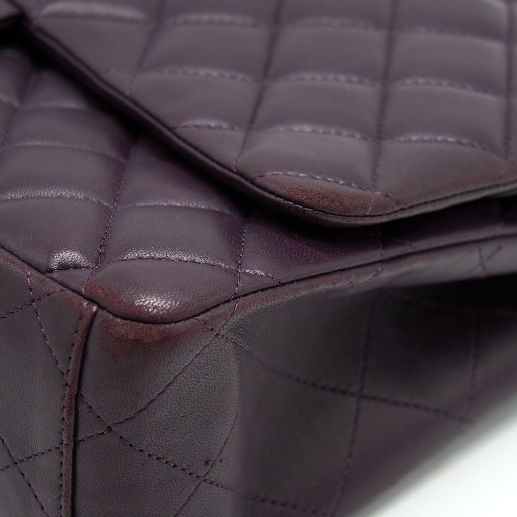 CHANEL MAXI DOUBLE FLAP BAG LAMBSKIN BURGUNDY SHW