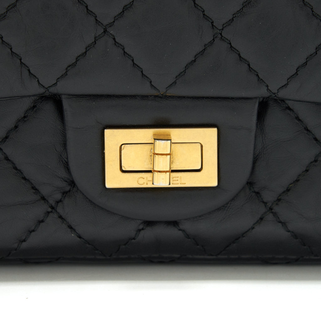 CHANEL 2.55 225 SMALL REISSUE DOUBLE FLAP BAG AGED CALFSKIN BLACK GHW