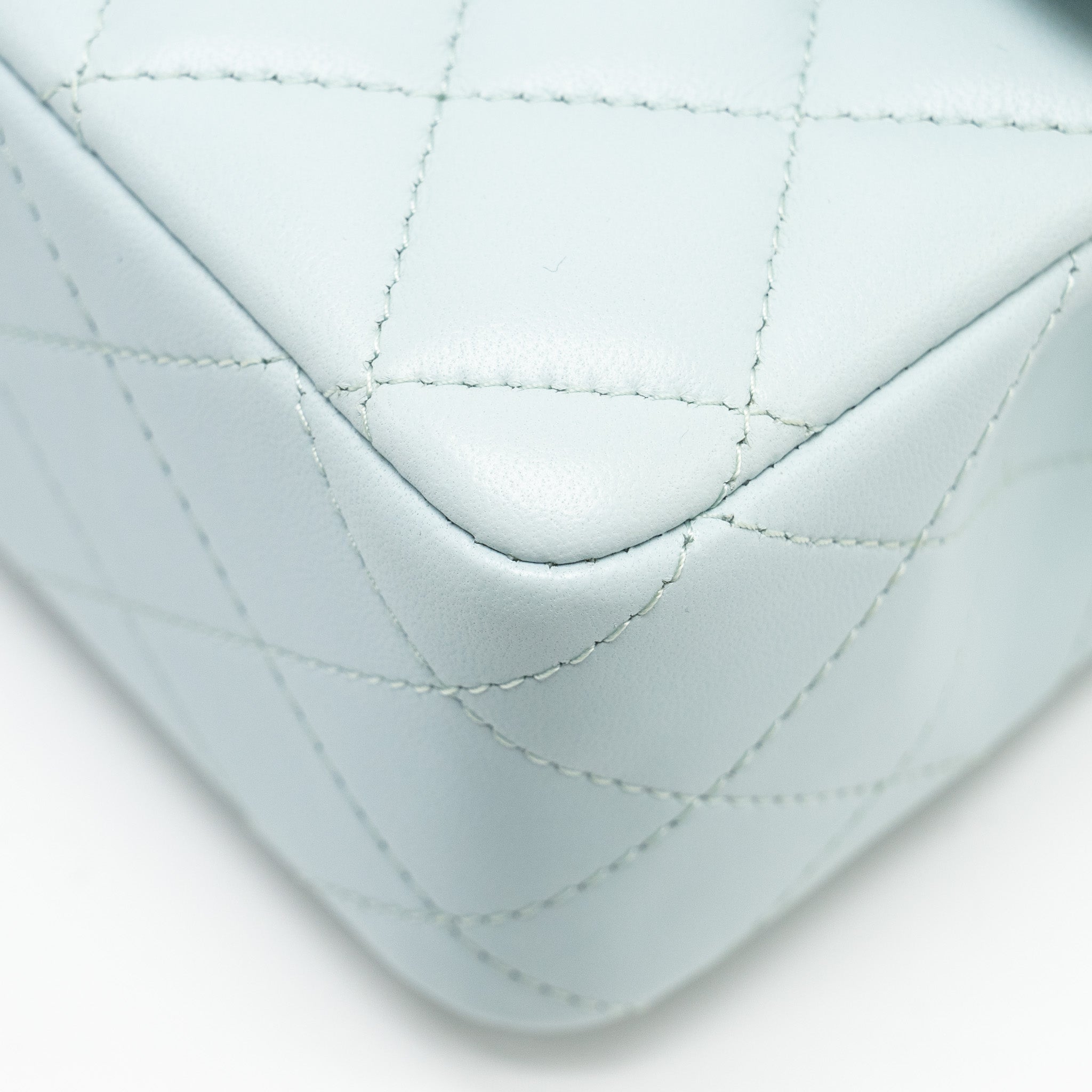 CHANEL TOP HANDLE MINI RECTANGULAR FLAP BAG LAMBSKIN LIGHT BLUE LGHW (MICROCHIP)