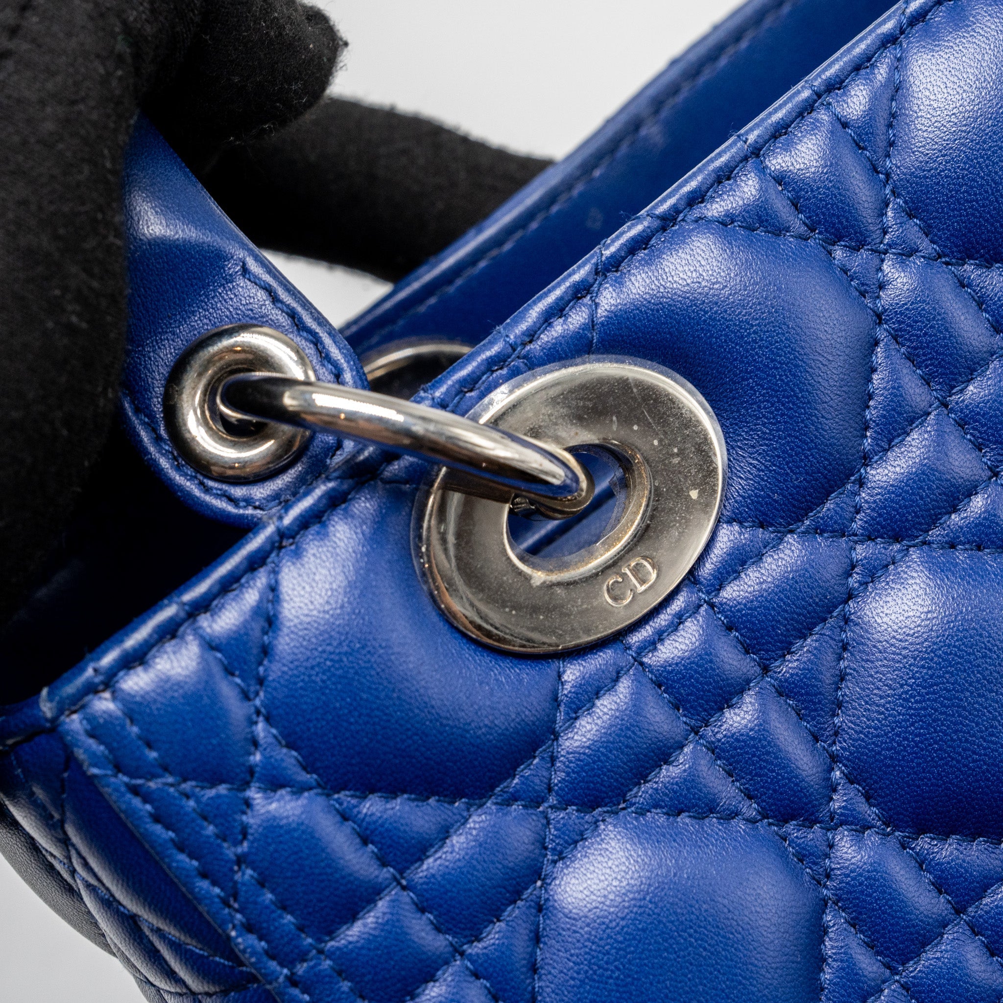 DIOR MEDIUM LADY DIOR LAMBSKIN BLUE SHW