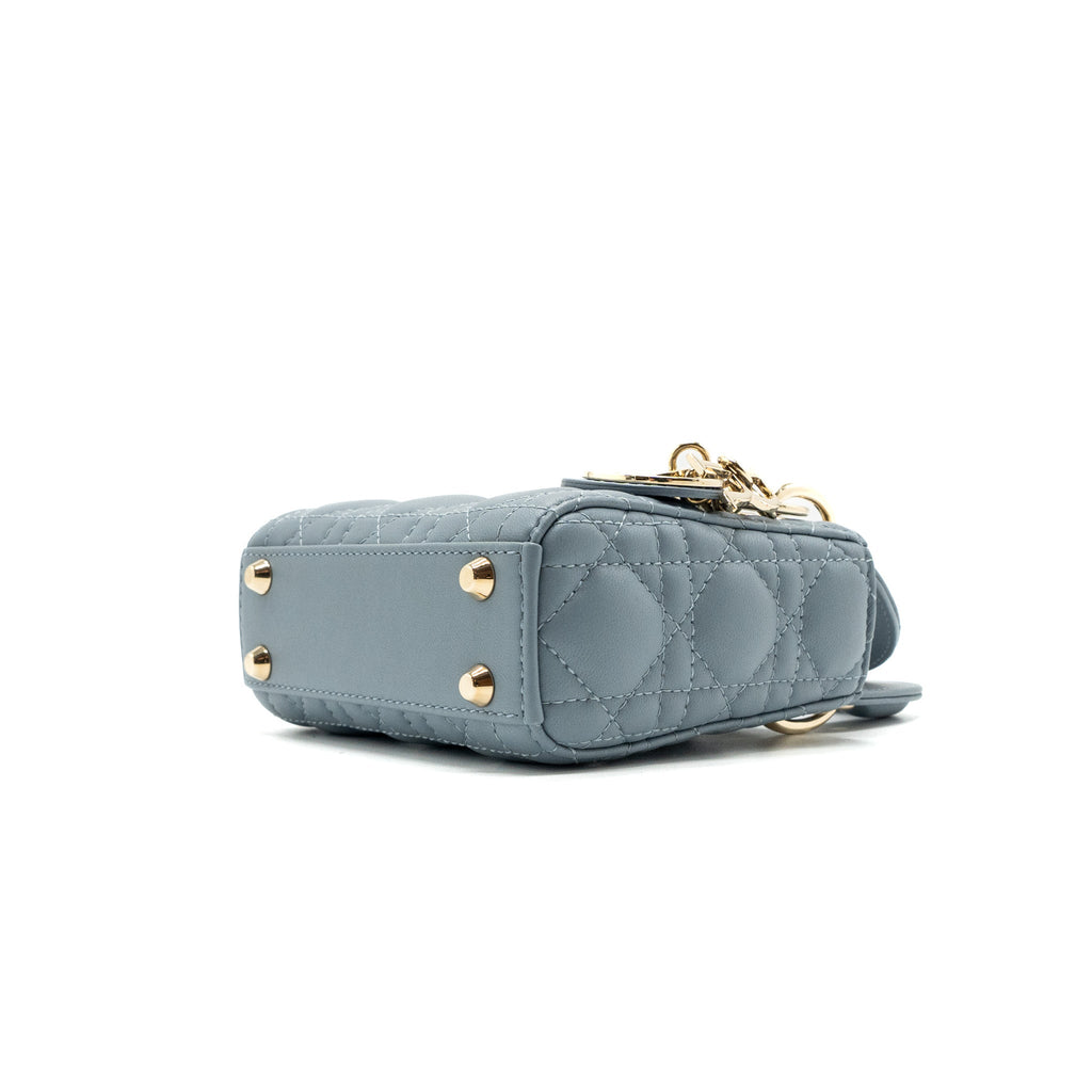 DIOR MICRO LADY DIOR BAG CANNAGE LAMBSKIN CLOUD BLUE LGHW
