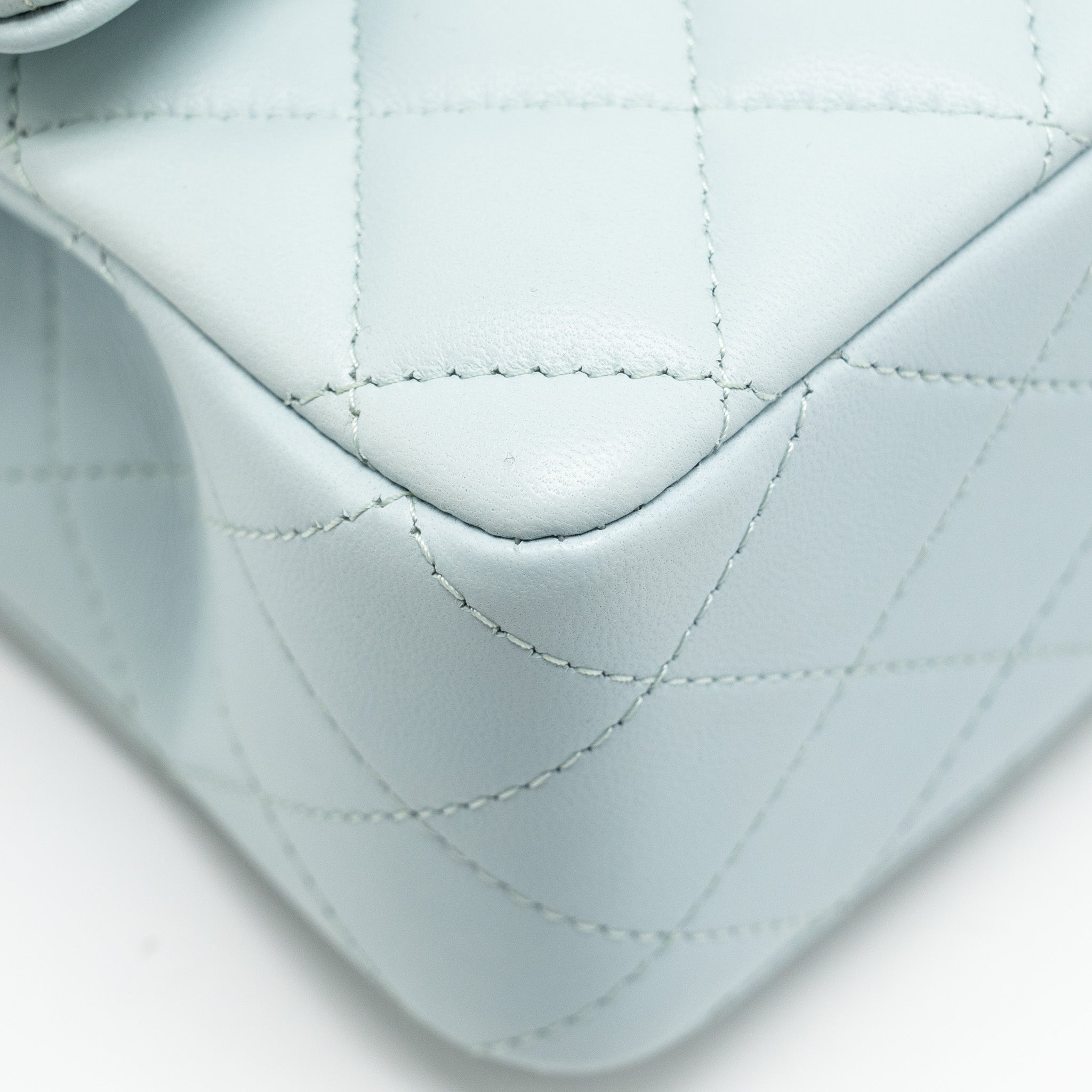 CHANEL TOP HANDLE MINI RECTANGULAR FLAP BAG LAMBSKIN LIGHT BLUE LGHW (MICROCHIP)