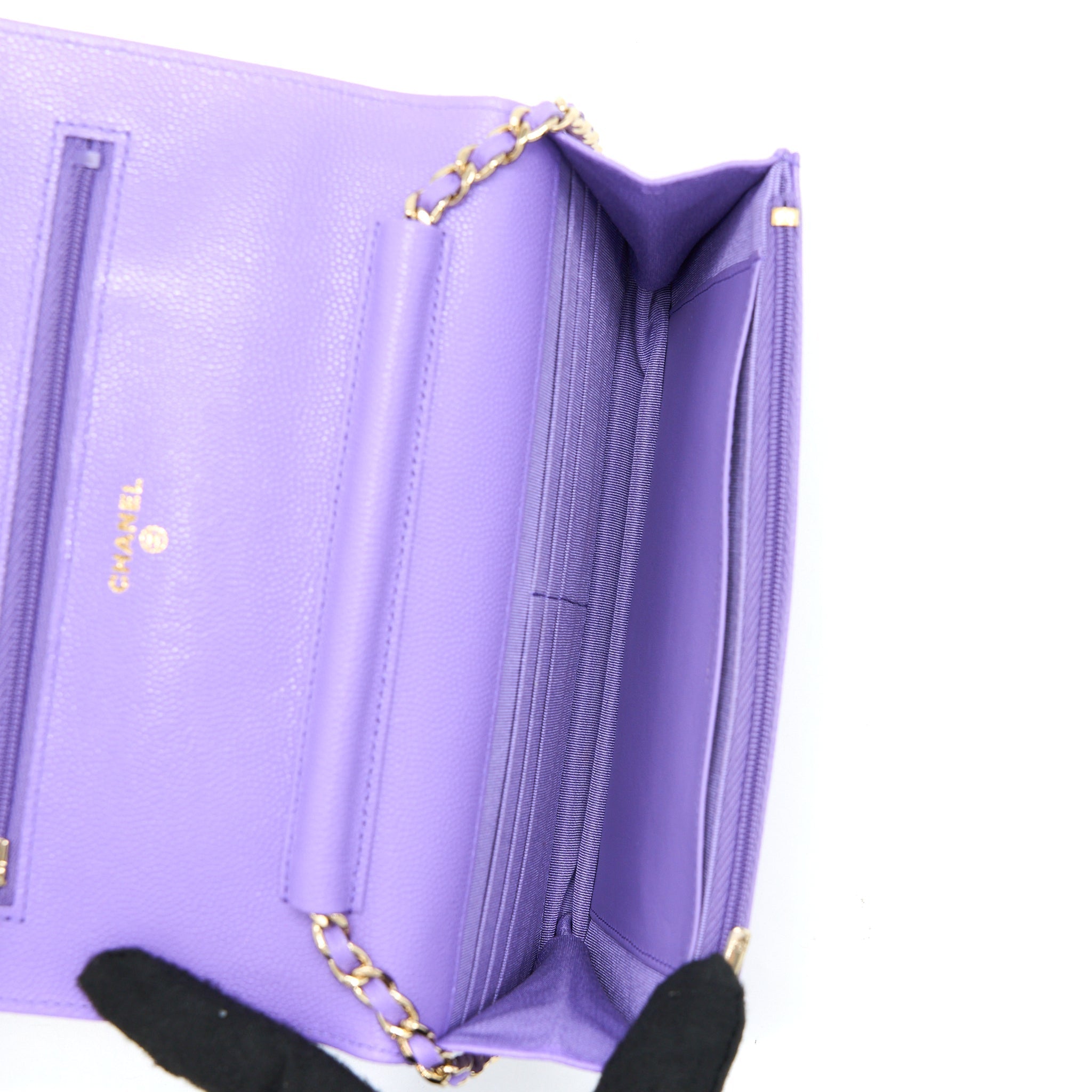CHANEL CLASSIC WALLET ON CHAIN CAVIAR PURPLE LGHW
