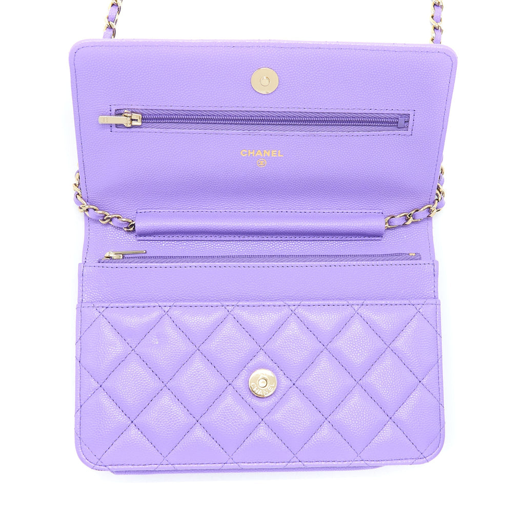 CHANEL CLASSIC WALLET ON CHAIN CAVIAR PURPLE LGHW