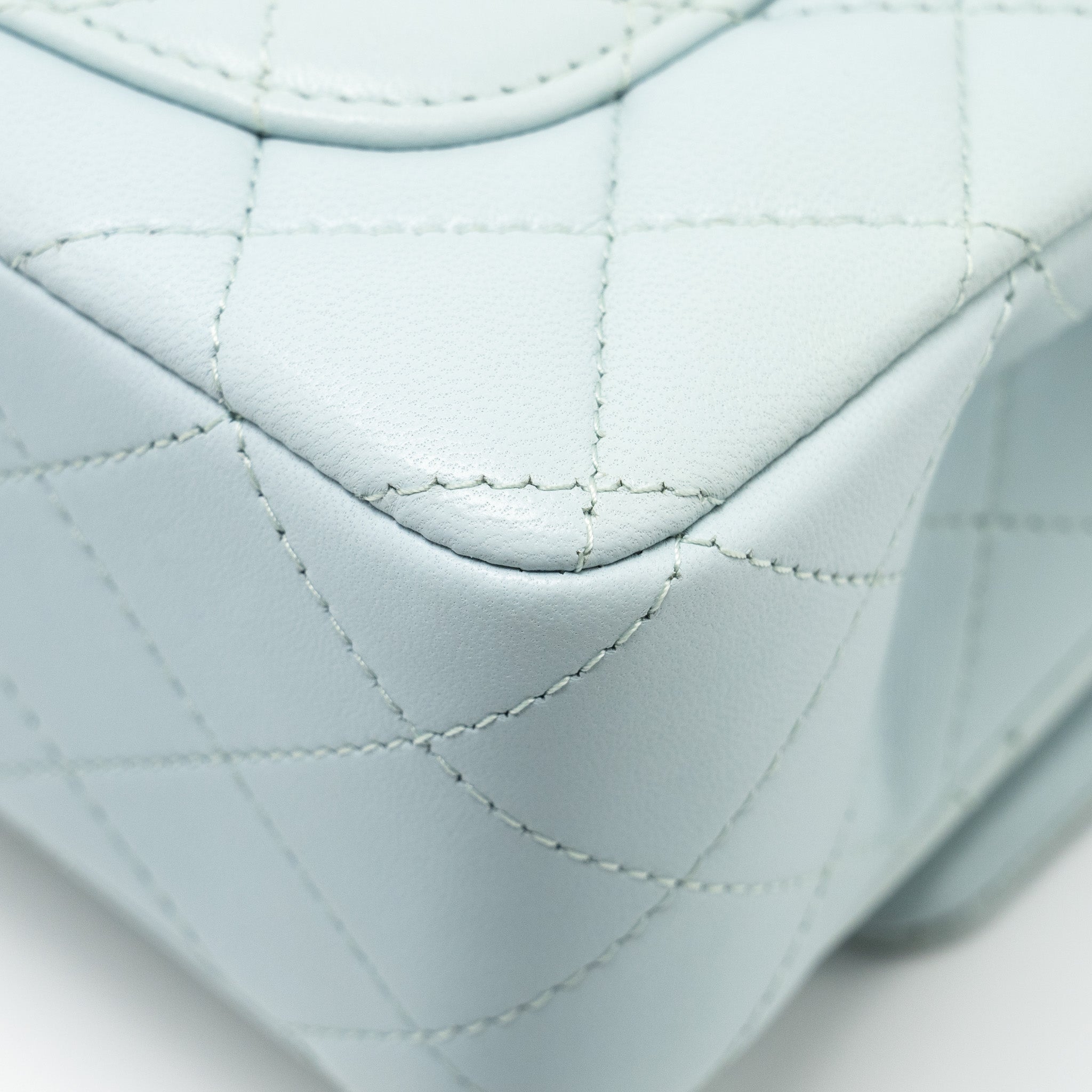 CHANEL TOP HANDLE MINI RECTANGULAR FLAP BAG LAMBSKIN LIGHT BLUE LGHW (MICROCHIP)