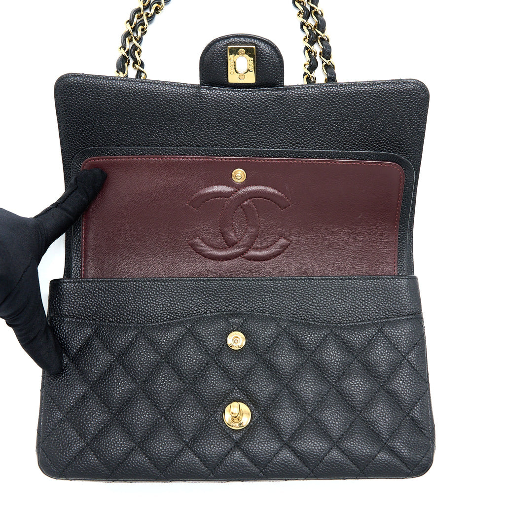 CHANEL MEDIUM CLASSIC DOUBLE FLAP BAG CAVIAR BLACK GHW