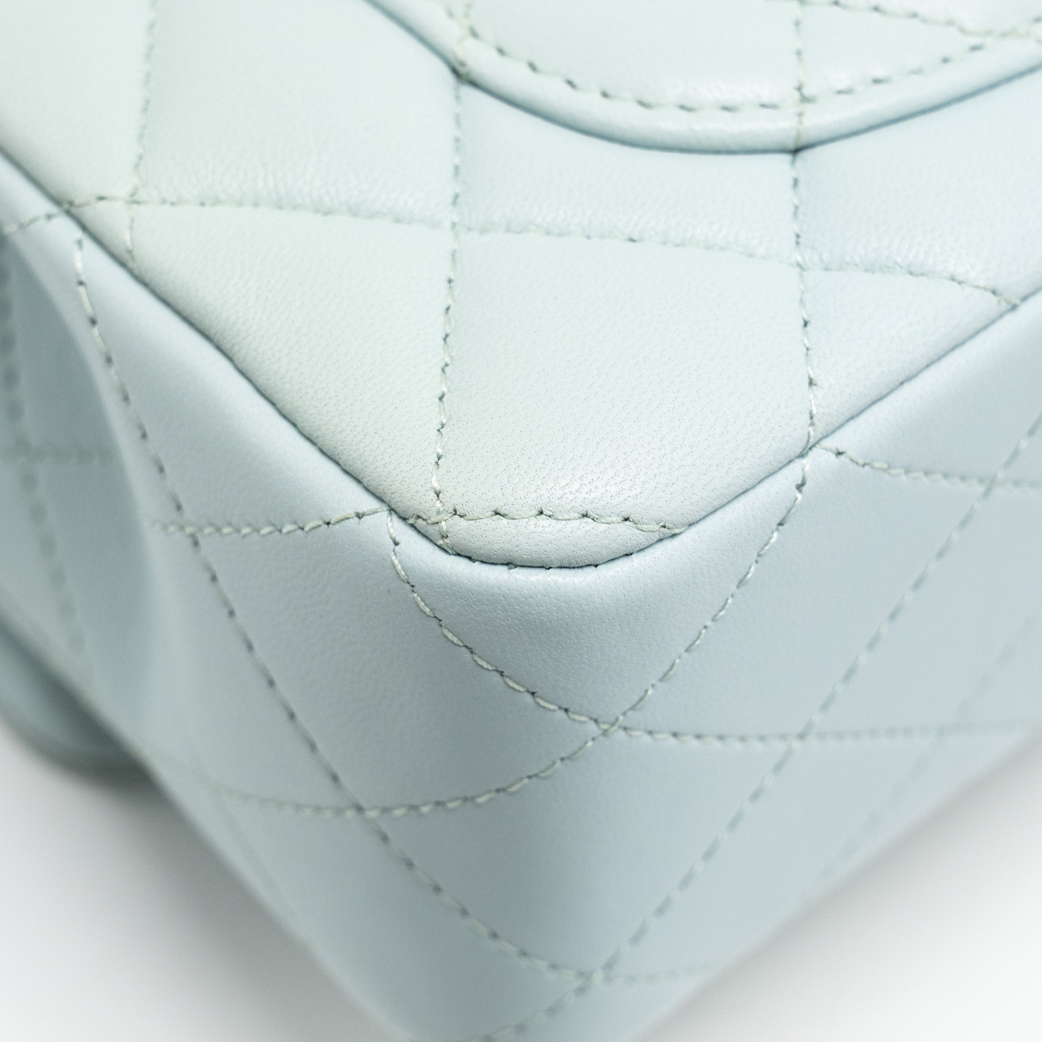 CHANEL TOP HANDLE MINI RECTANGULAR FLAP BAG LAMBSKIN LIGHT BLUE LGHW (MICROCHIP)