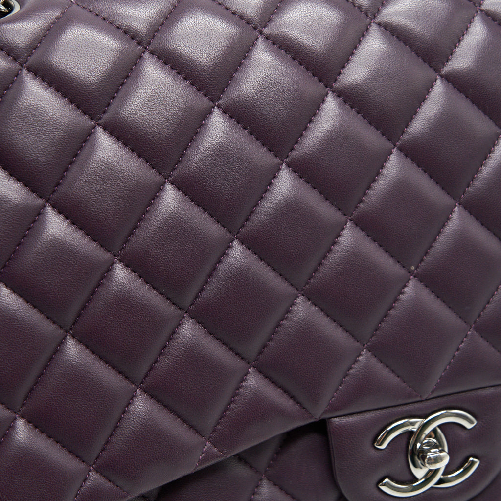 CHANEL MAXI DOUBLE FLAP BAG LAMBSKIN BURGUNDY SHW