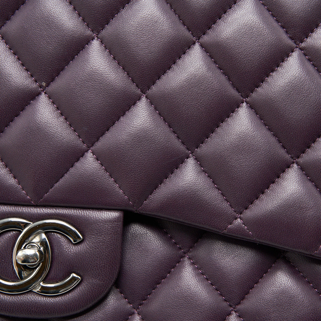 CHANEL MAXI DOUBLE FLAP BAG LAMBSKIN BURGUNDY SHW