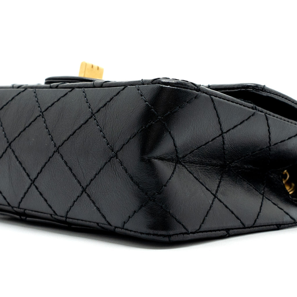 CHANEL MINI 2.55 REISSUE FLAP BAG AGED CALFSKIN BLACK GHW(MICROCHIP)