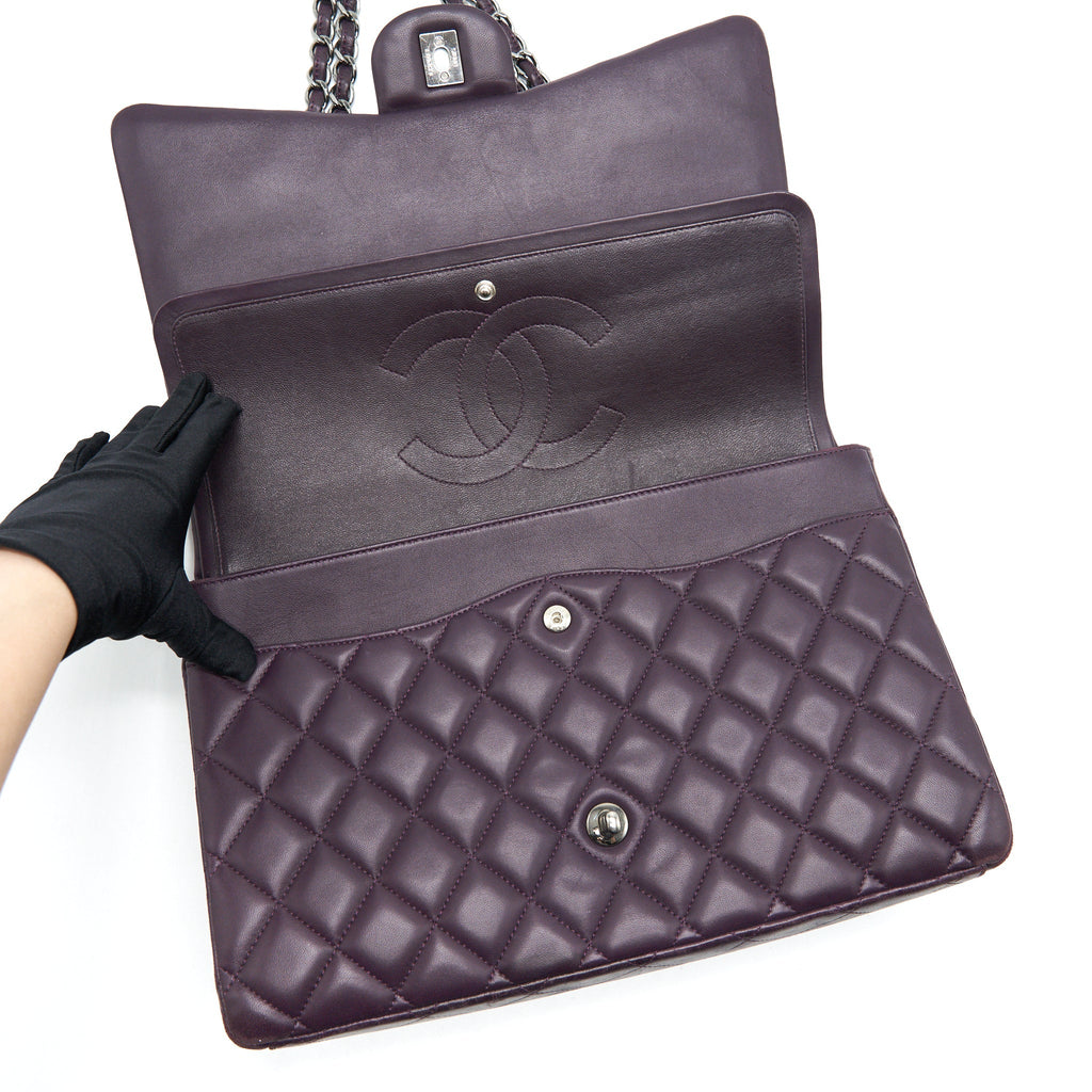 CHANEL MAXI DOUBLE FLAP BAG LAMBSKIN BURGUNDY SHW