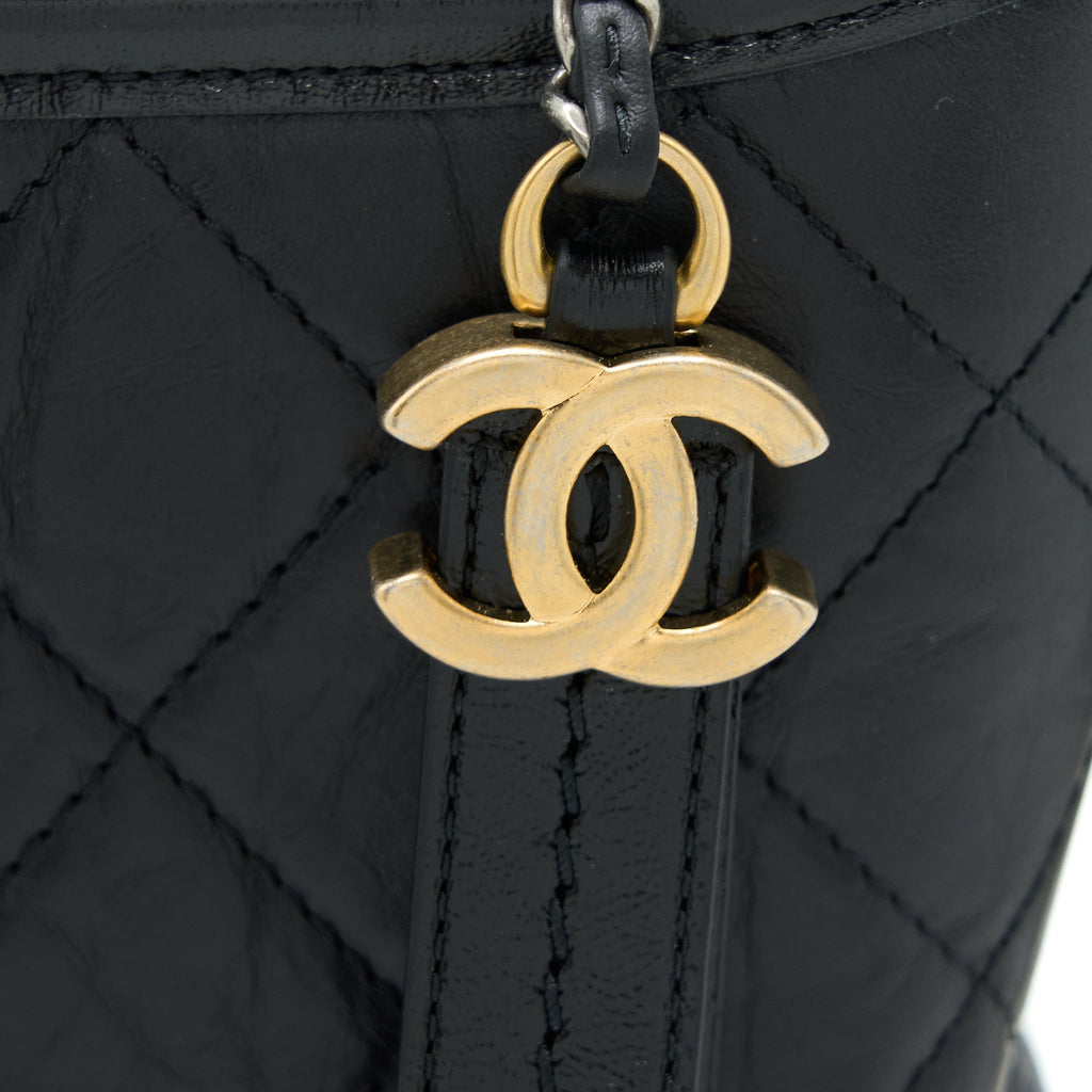 CHANEL SMALL GABRIELLE BAG AGED CALFSKIN BLACK MULTICOLOUR HARDWARE (MICROCHIP)