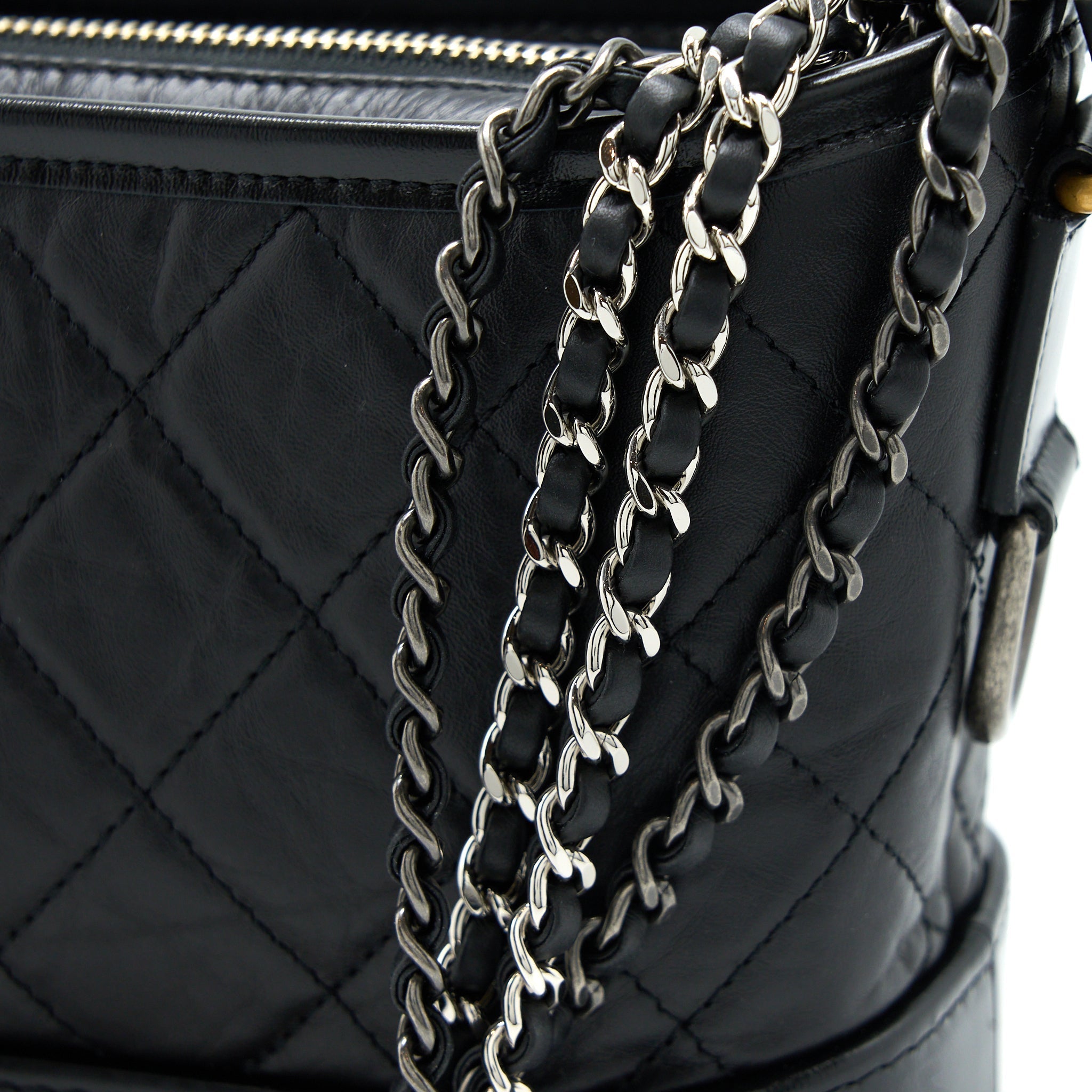 CHANEL SMALL GABRIELLE BAG AGED CALFSKIN BLACK MULTICOLOUR HARDWARE (MICROCHIP)