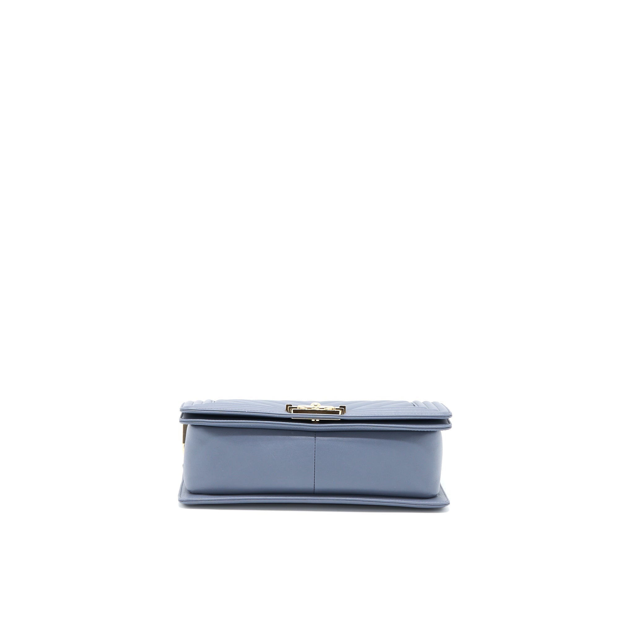 CHANEL MEDIUM BOY BAG CHEVRON CALFSKIN GREY LGHW