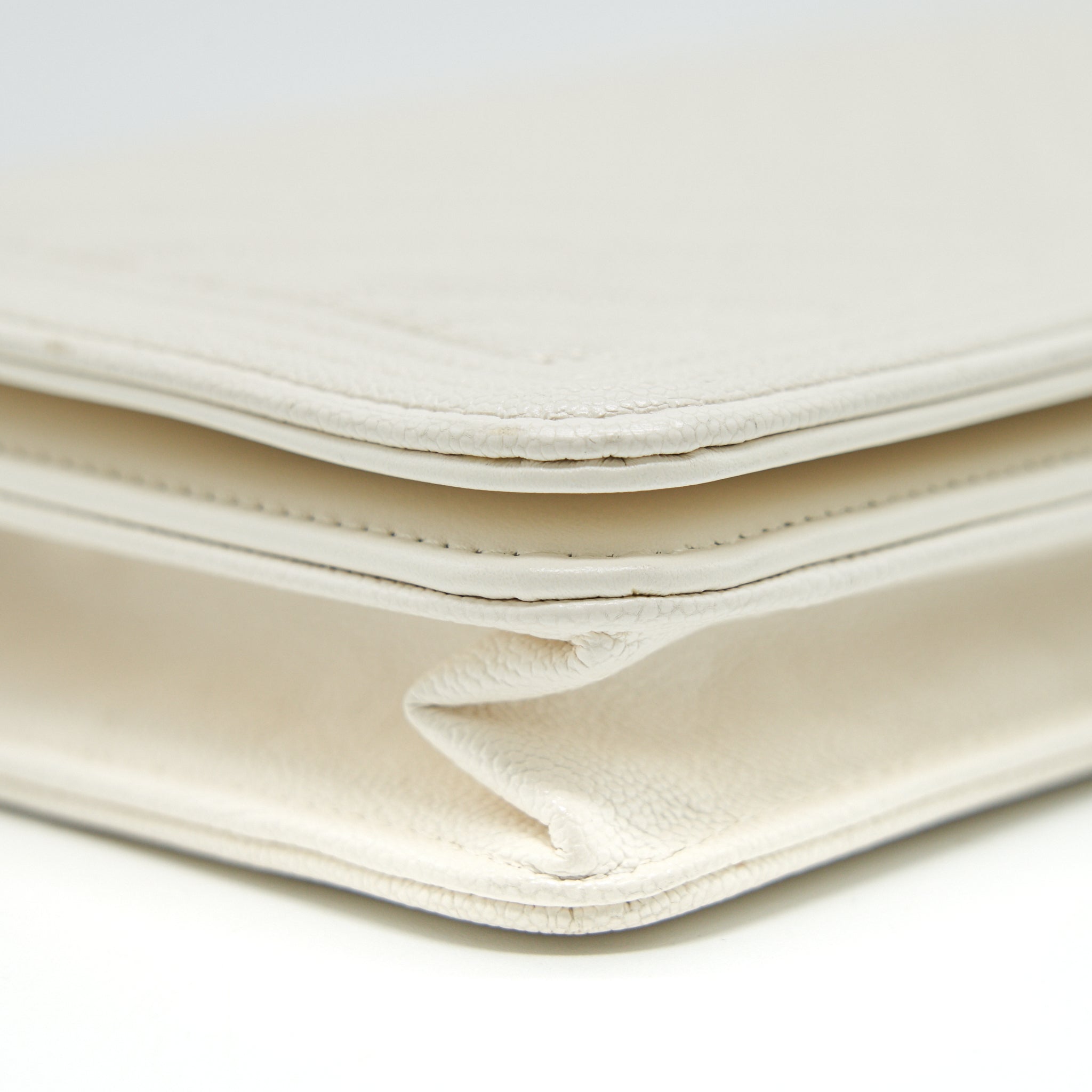 CHANEL CHEVRON CAVIAR WALLET ON CHAIN IVORY LGHW