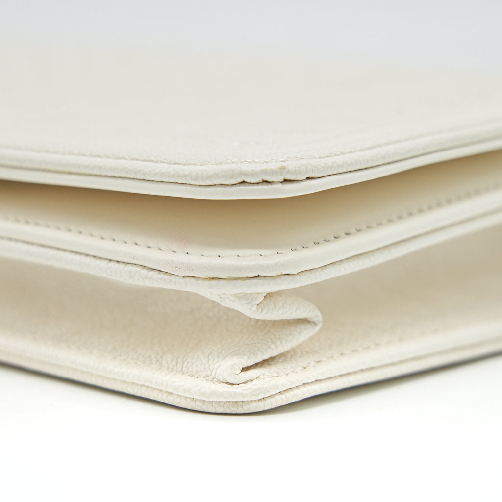 CHANEL CHEVRON CAVIAR WALLET ON CHAIN IVORY LGHW
