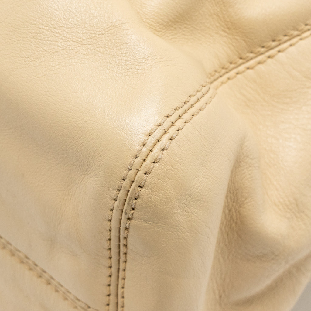 CHANEL VINTAGE TOTE HOBO BAG WITH TORTOISESHELL TAG LEATHER BEIGE LGHW
