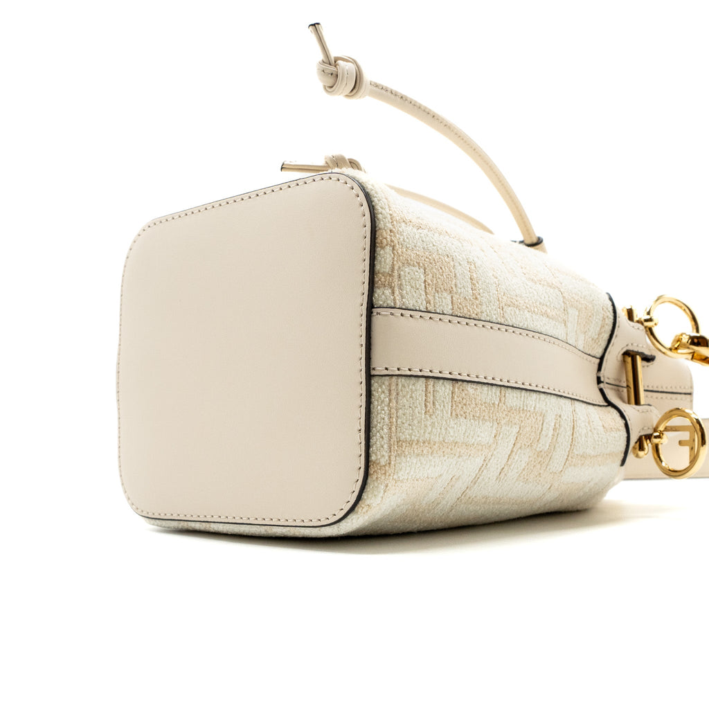 FENDI MINI MON TRESOR BUCKET BAG FABRIC / LEATHER CREAM LGHW