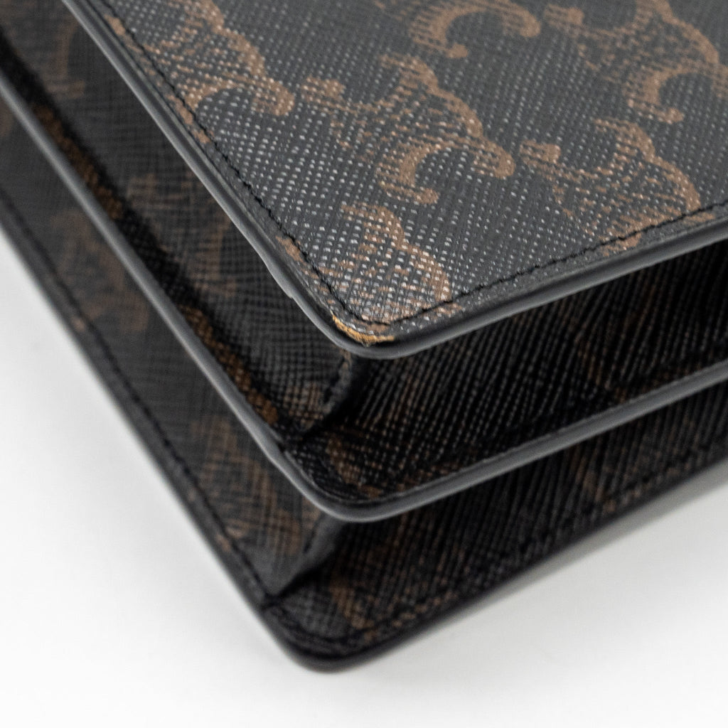 CELINE WALLET ON STRAP TRIOMPHE CANVAS/SMOOTH LAMBSKIN TAN GHW