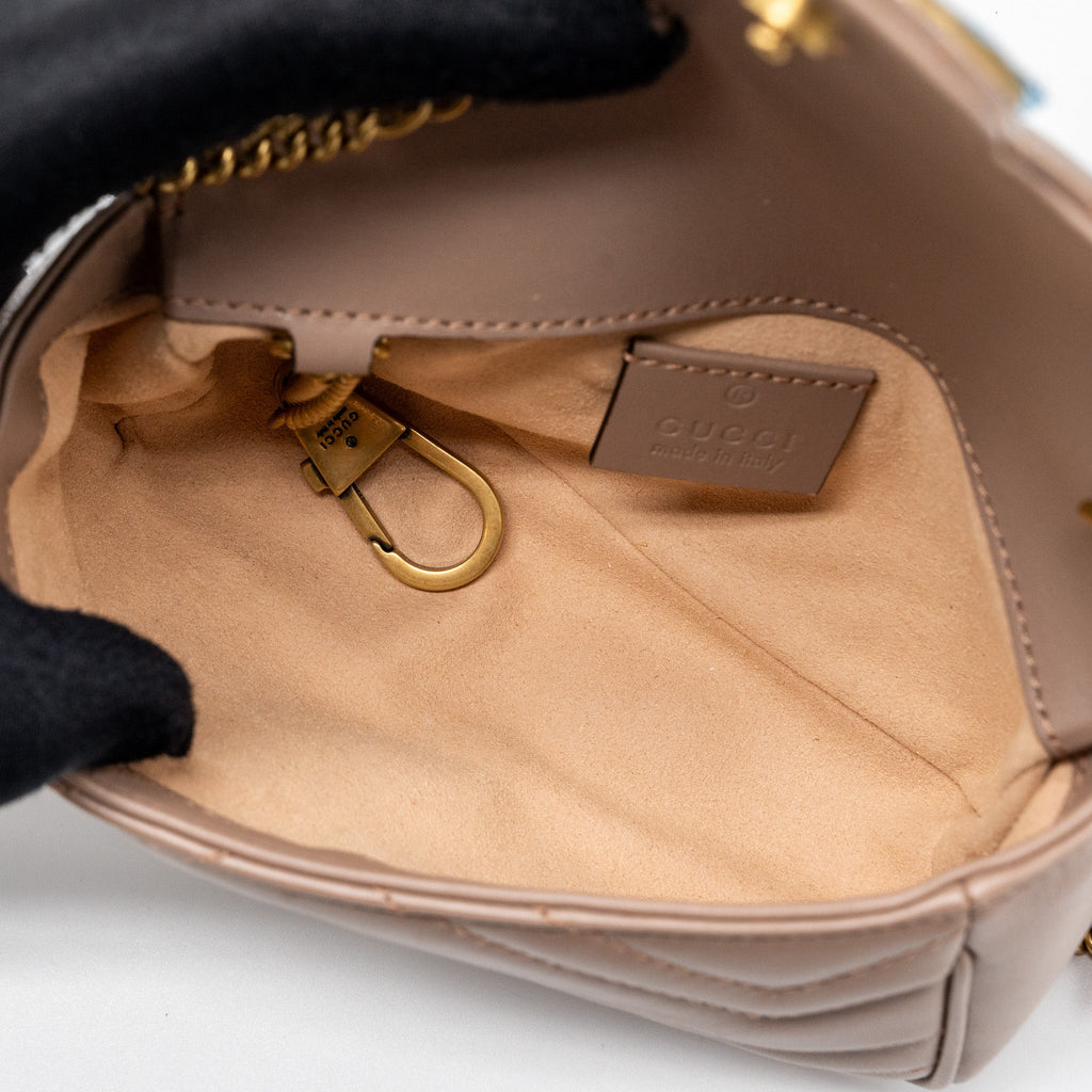 GUCCI SUPER MINI GG MARMONT BAG CALFSKIN BEIGE GHW