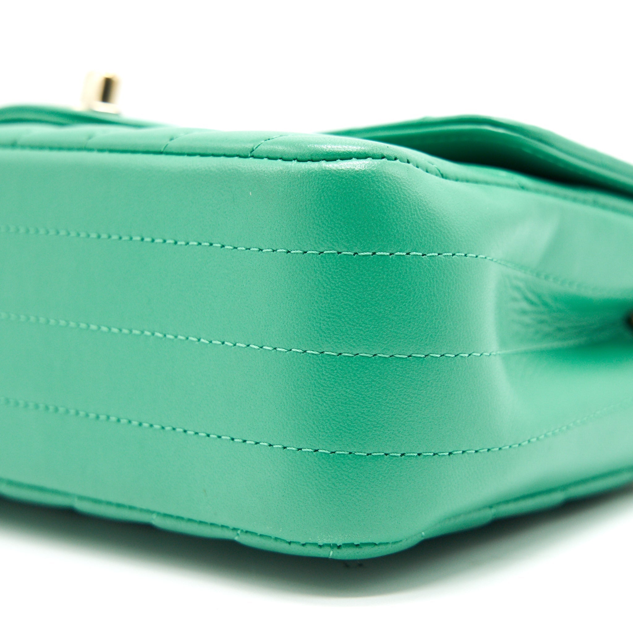 CHANEL CHEVRON MINI RECTANGULAR GREEN WITH LGHW