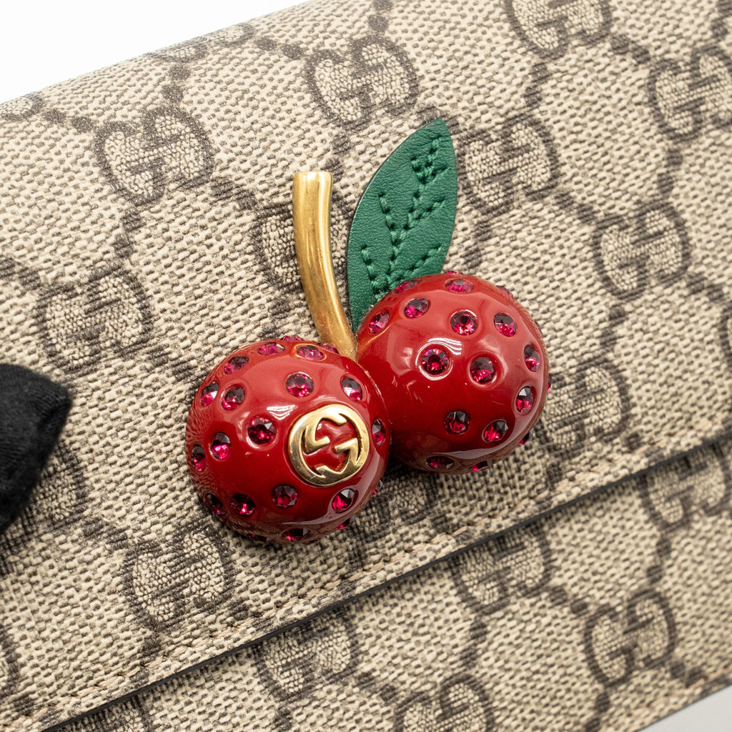 GUCCI SUPREME MINI BAG CHERRIES GG SUPREME CANVAS GHW
