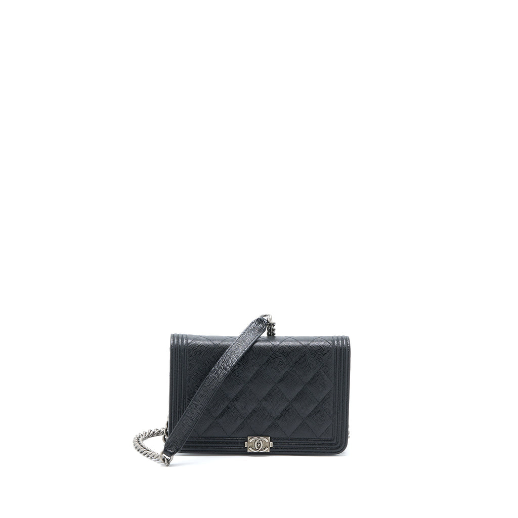 CHANEL BOY WALLET ON CHAIN CAVIAR BLACK RUTHENIUM HARDWARE (MICROCHIP)