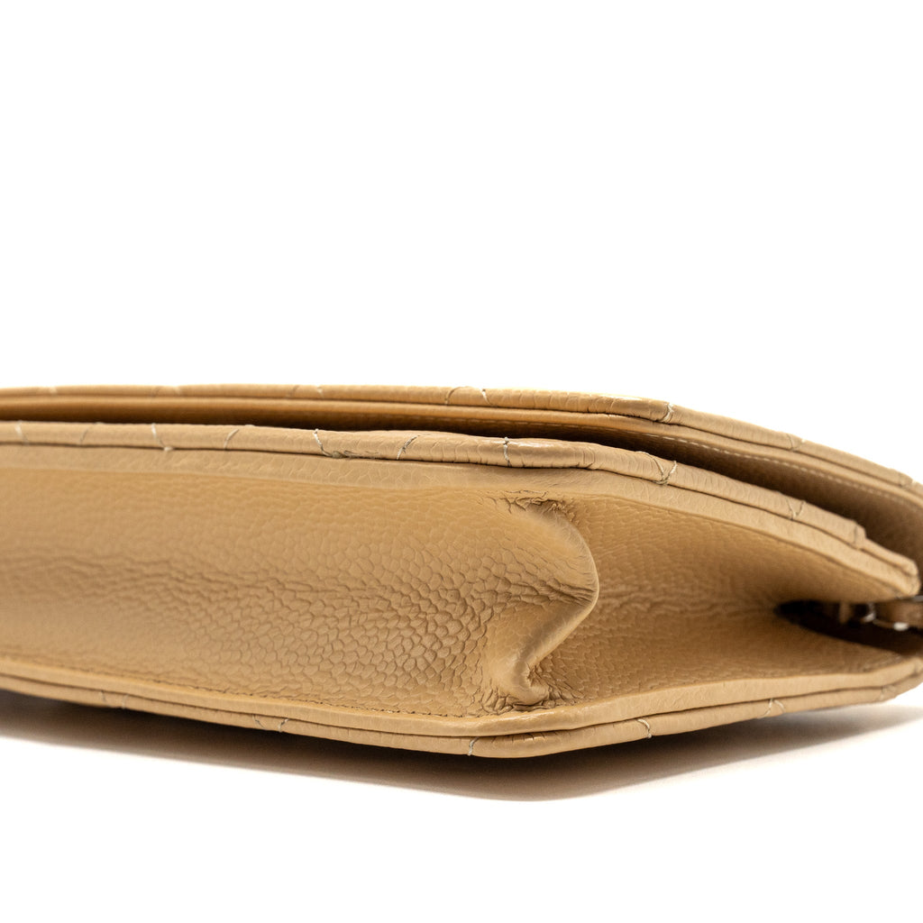 CHANEL CLASSIC WALLET ON CHAIN CAVIAR BEIGE SHW (MICROCHIP)