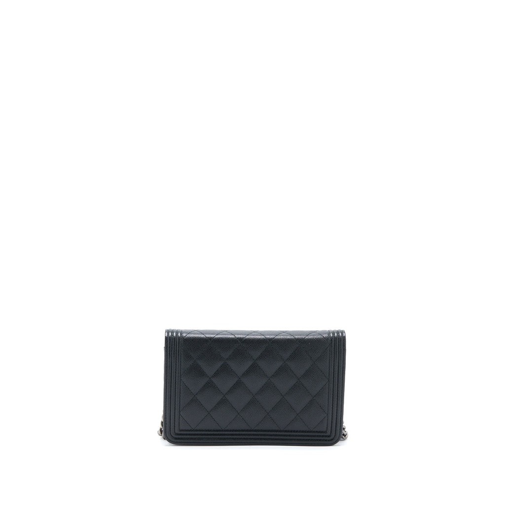 CHANEL BOY WALLET ON CHAIN CAVIAR BLACK RUTHENIUM HARDWARE (MICROCHIP)
