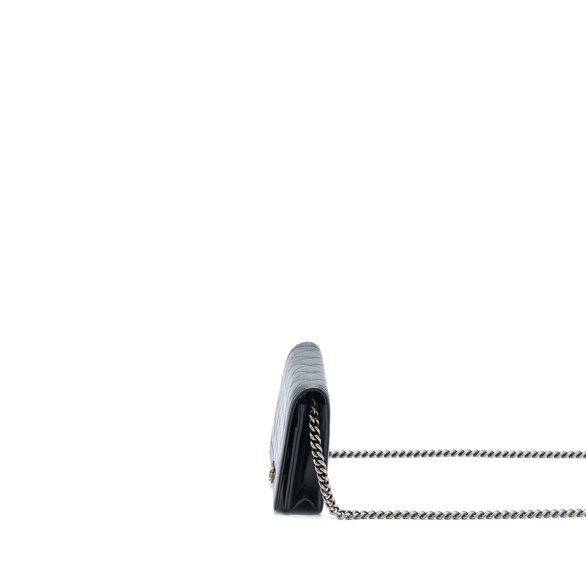 CHANEL BOY WALLET ON CHAIN CAVIAR BLACK RUTHENIUM HARDWARE (MICROCHIP)