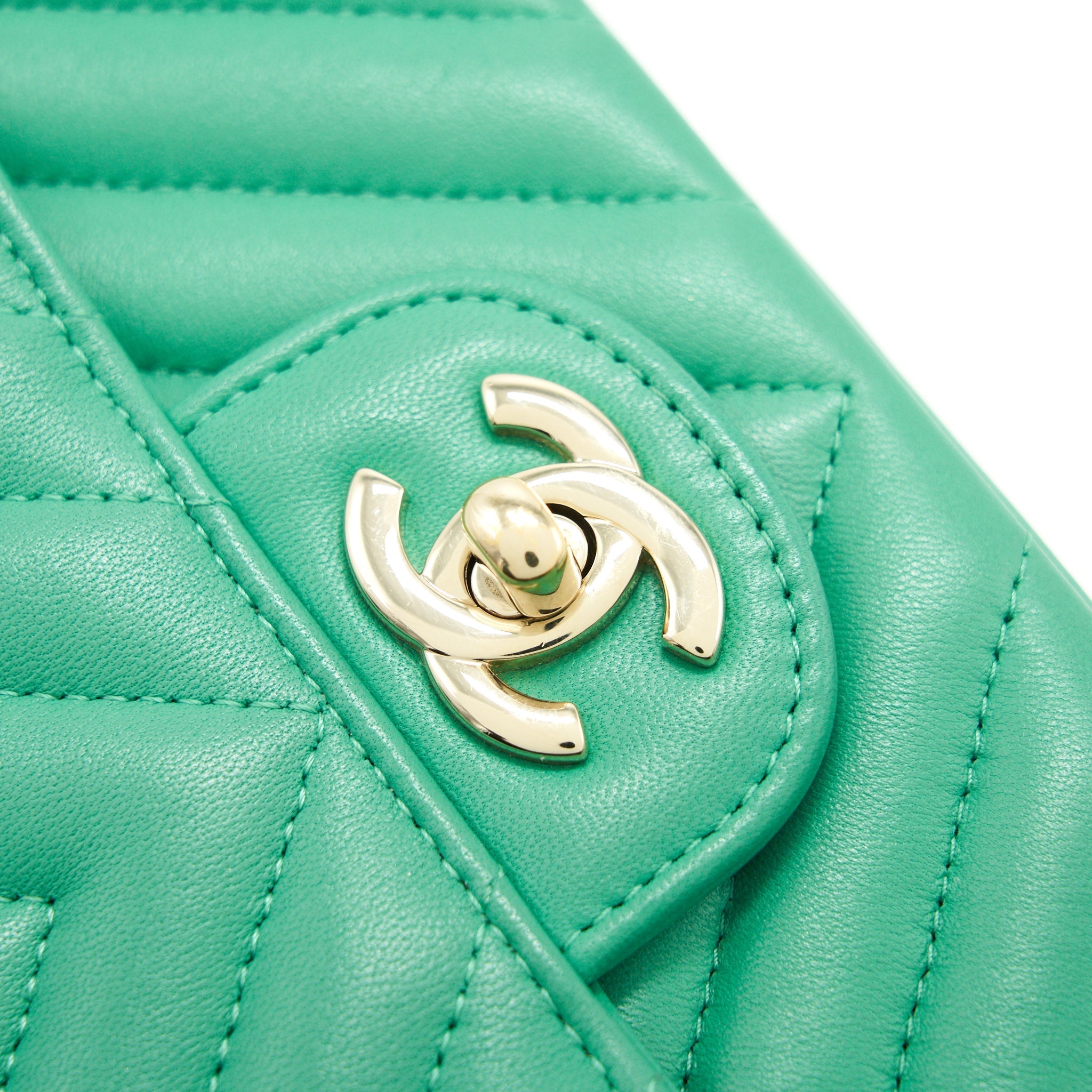 CHANEL CHEVRON MINI RECTANGULAR GREEN WITH LGHW