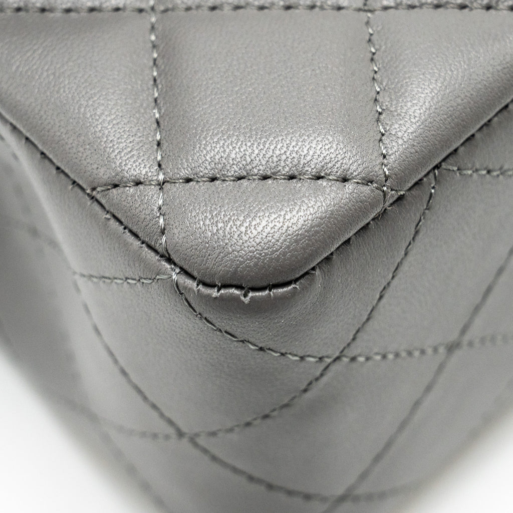 CHANEL MINI RECTANGULAR FLAP BAG LAMBSKIN GREY LGHW (MICROCHIP)