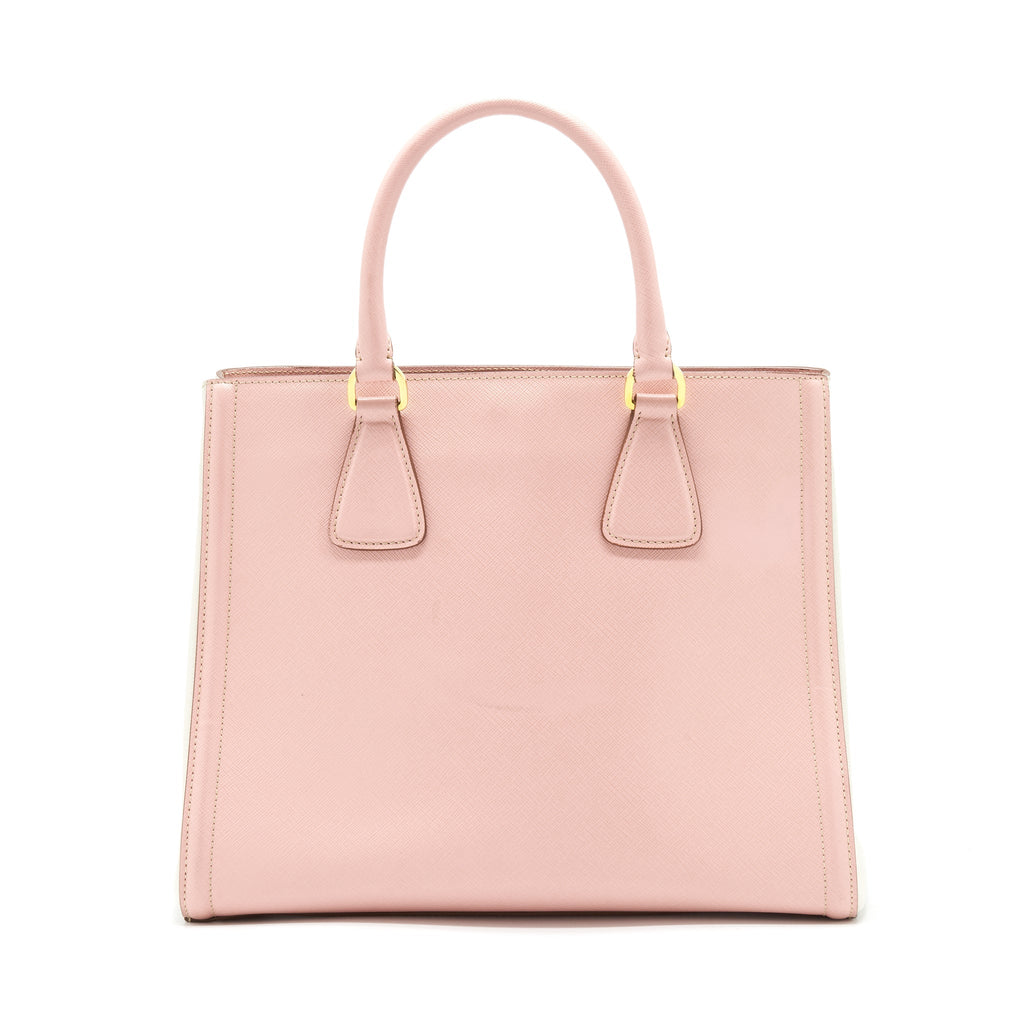 PRADA TOP HANDLE SAFFIANO TOTE BAG CALFSKIN PINK/ WHITE GHW