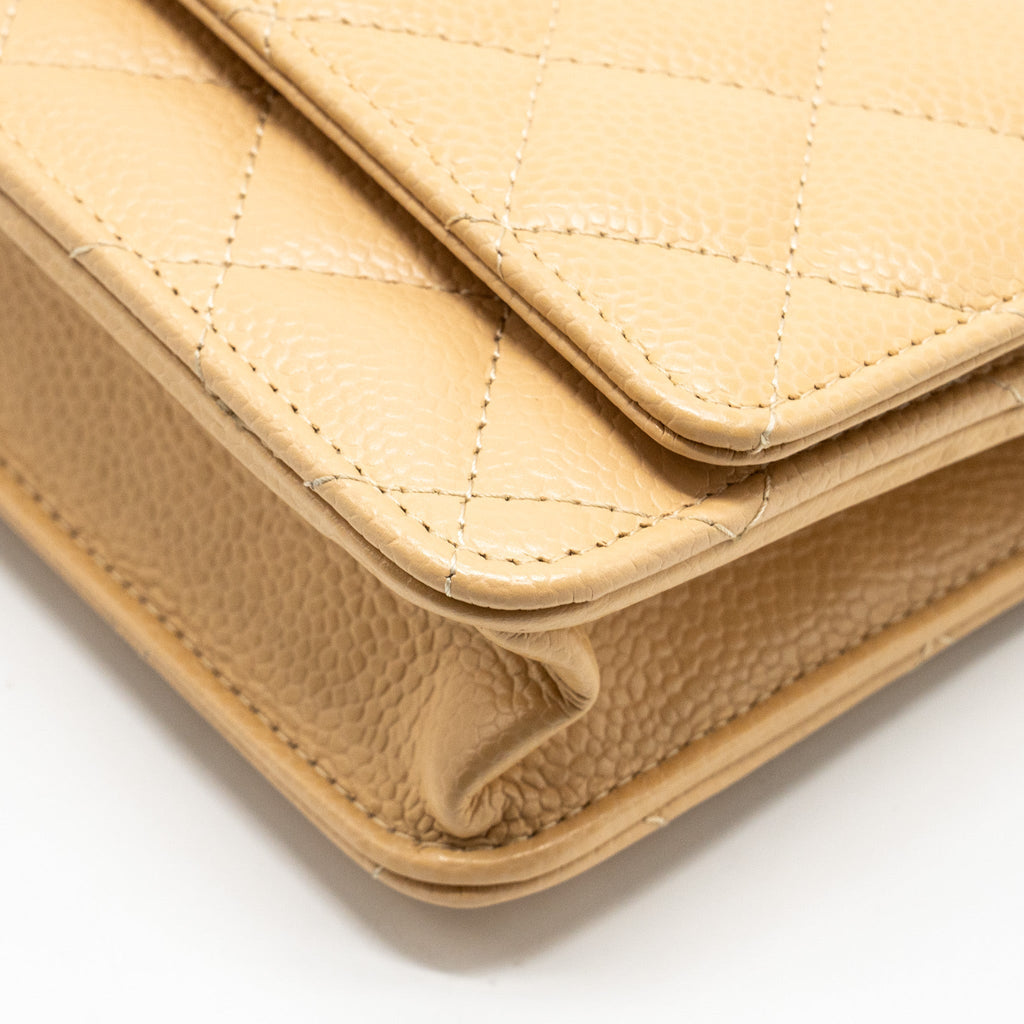 CHANEL CLASSIC WALLET ON CHAIN CAVIAR BEIGE SHW (MICROCHIP)