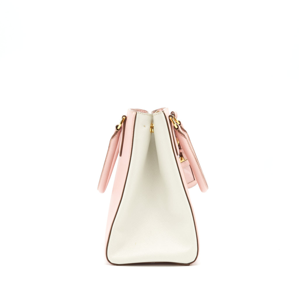 PRADA TOP HANDLE SAFFIANO TOTE BAG CALFSKIN PINK/ WHITE GHW