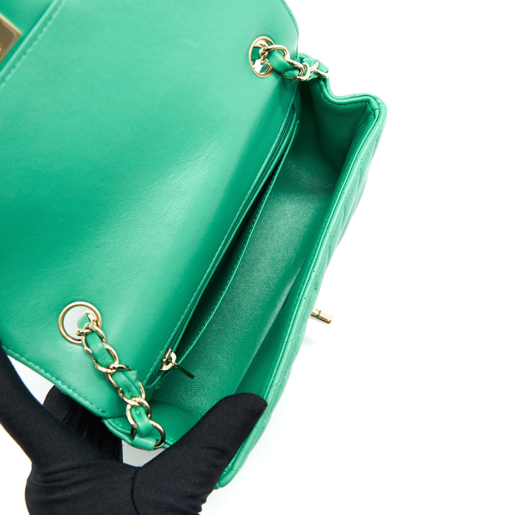 CHANEL CHEVRON MINI RECTANGULAR GREEN WITH LGHW