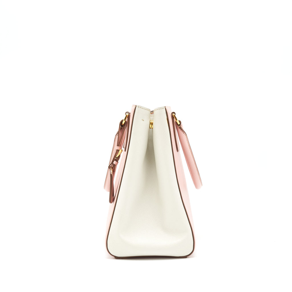 PRADA TOP HANDLE SAFFIANO TOTE BAG CALFSKIN PINK/ WHITE GHW