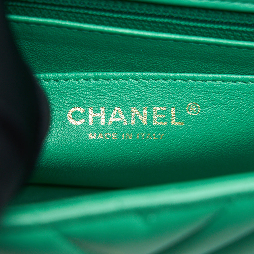 CHANEL CHEVRON MINI RECTANGULAR GREEN WITH LGHW