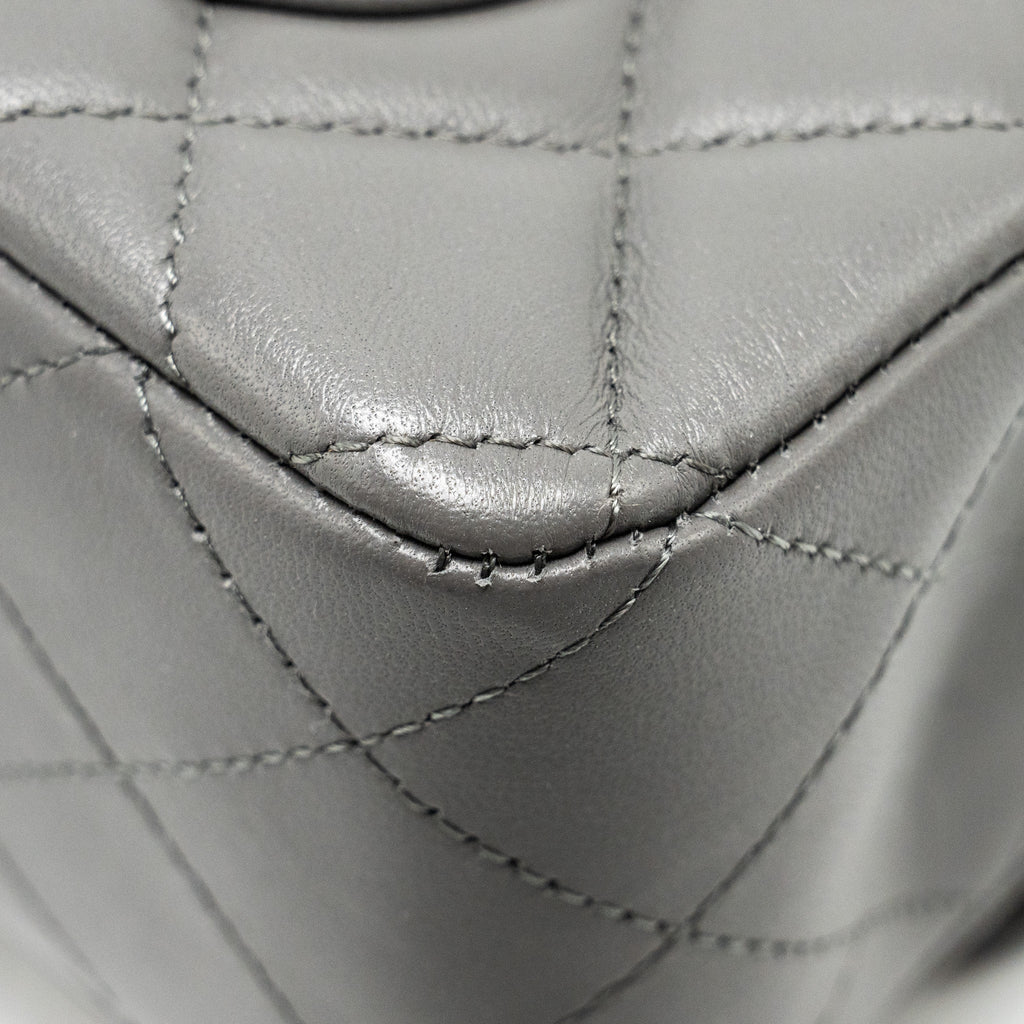 CHANEL MINI RECTANGULAR FLAP BAG LAMBSKIN GREY LGHW (MICROCHIP)
