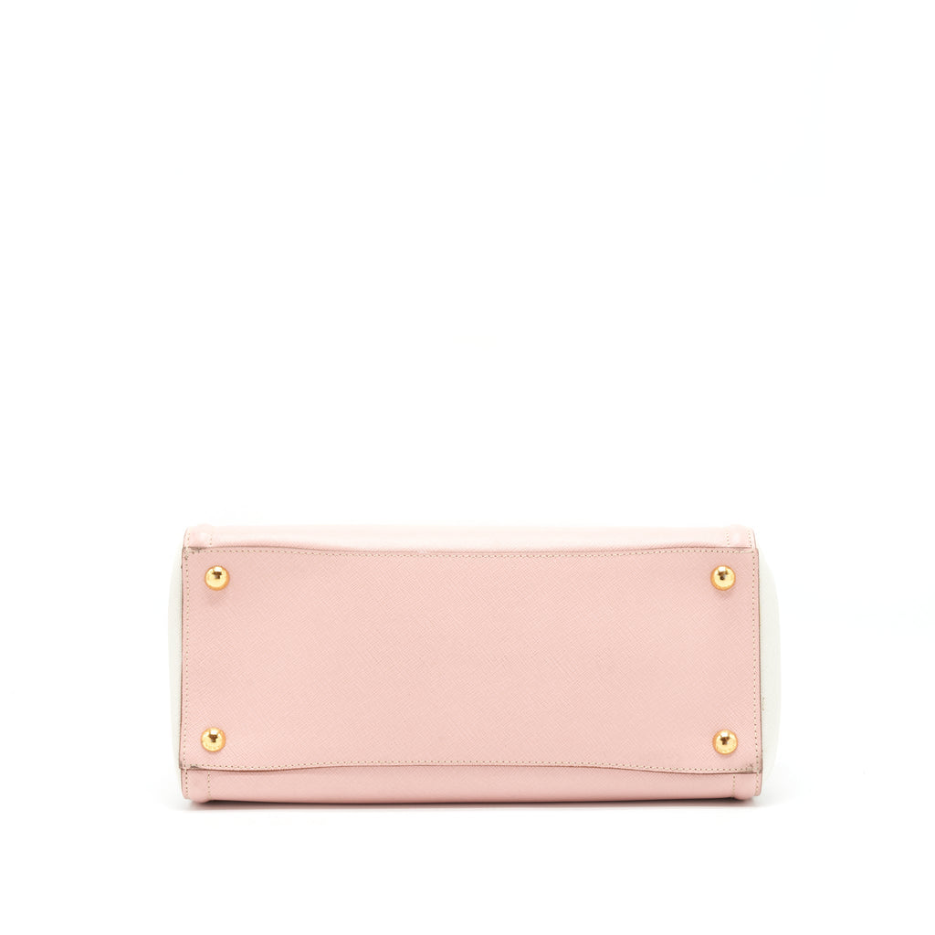 PRADA TOP HANDLE SAFFIANO TOTE BAG CALFSKIN PINK/ WHITE GHW