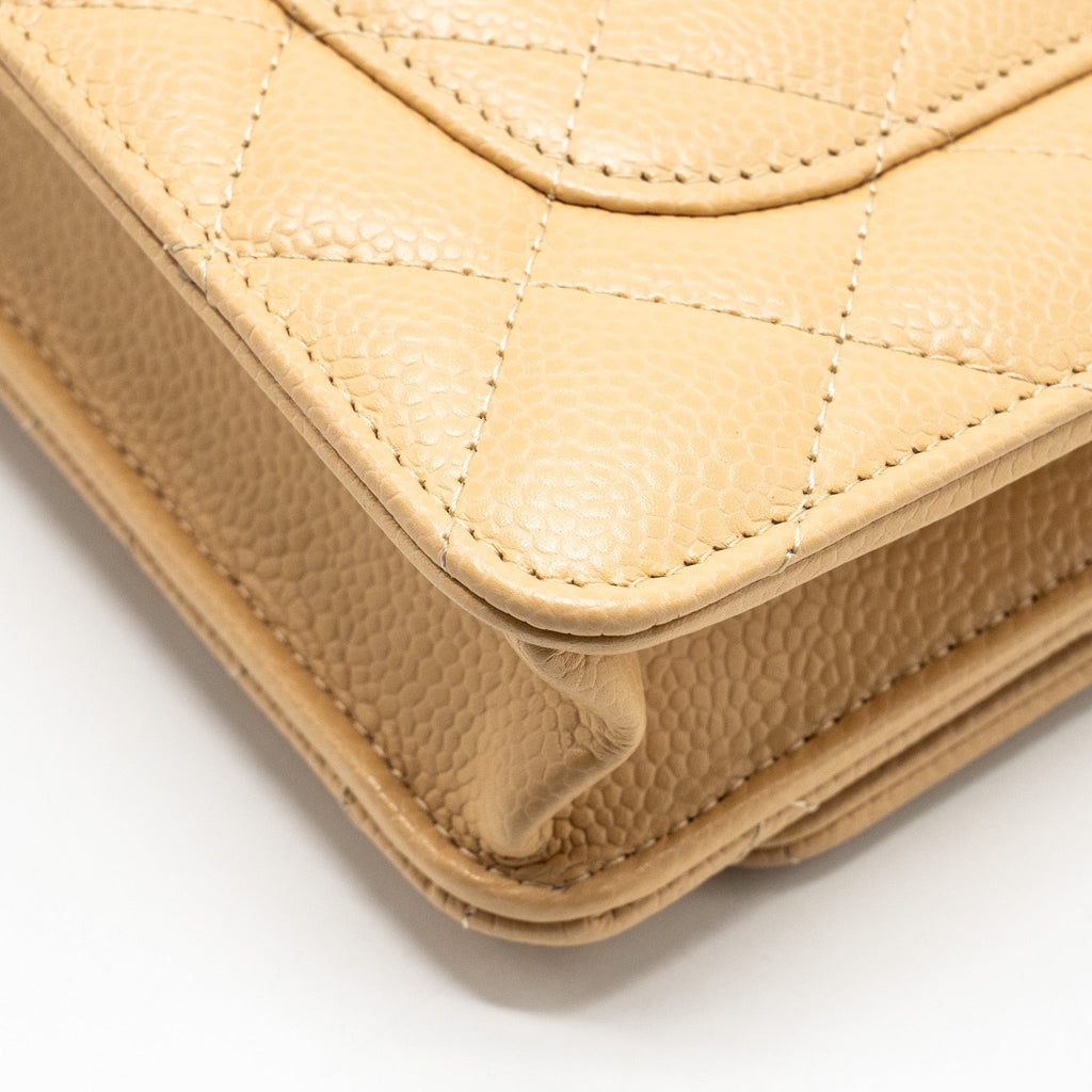 CHANEL CLASSIC WALLET ON CHAIN CAVIAR BEIGE SHW (MICROCHIP)