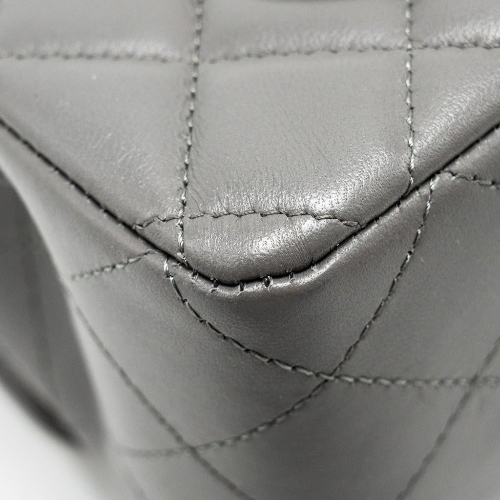 CHANEL MINI RECTANGULAR FLAP BAG LAMBSKIN GREY LGHW (MICROCHIP)