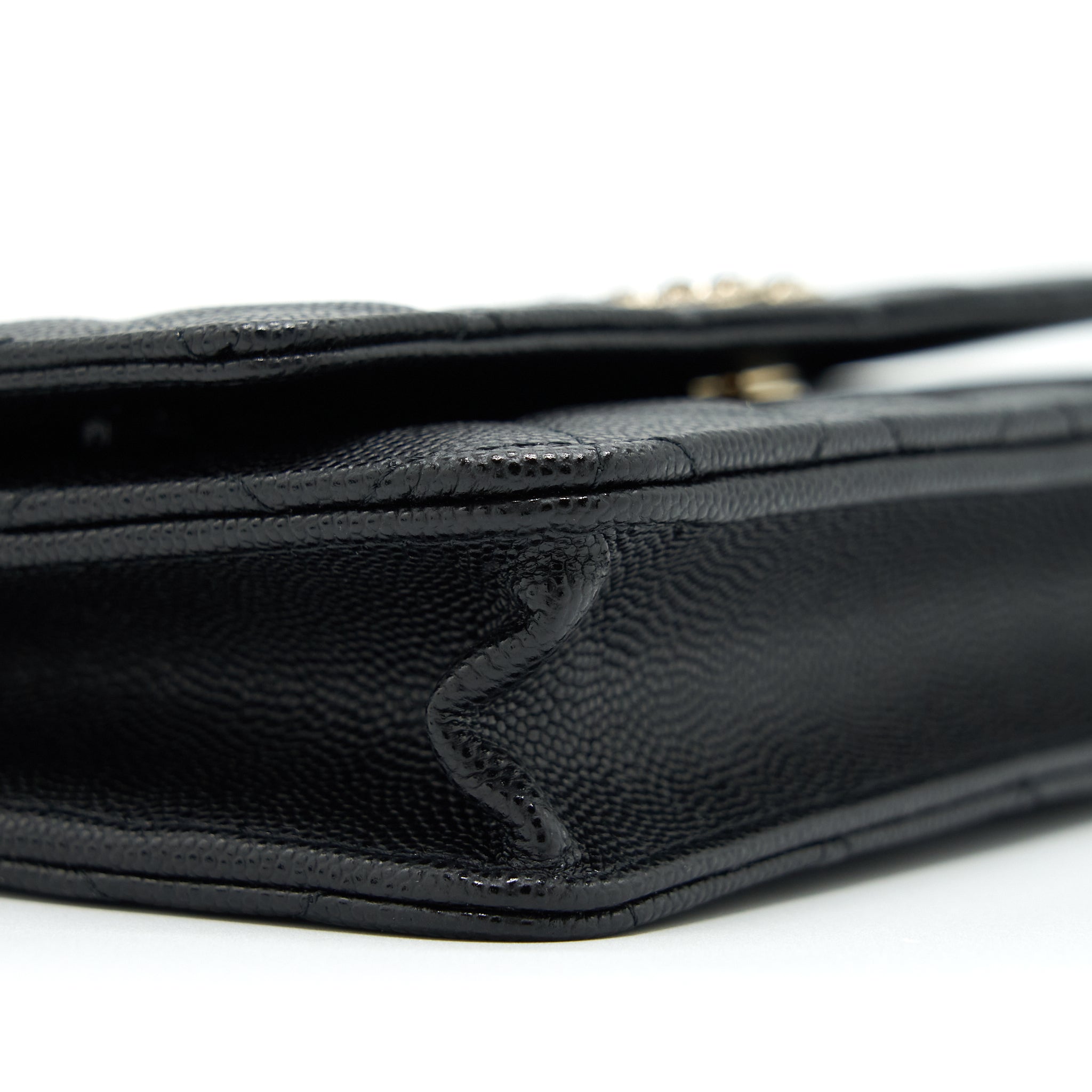 CHANEL 22S DETAILED LOGO WALLET ON CHAIN CAVIAR BLACK LGHW