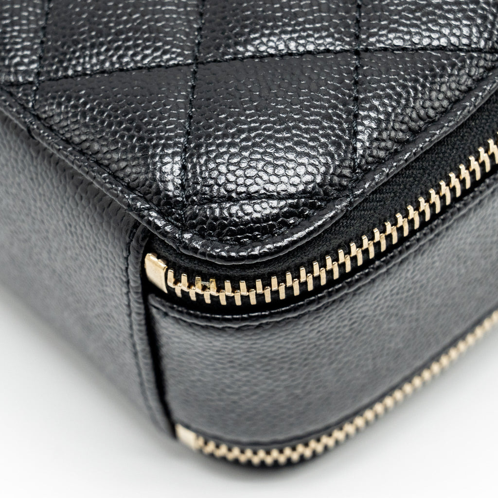 CHANEL 22S LETTER TOP HANDLE SMALL VANITY CASE CAVIAR BLACK BRUSHED GHW (MICROCHIP)