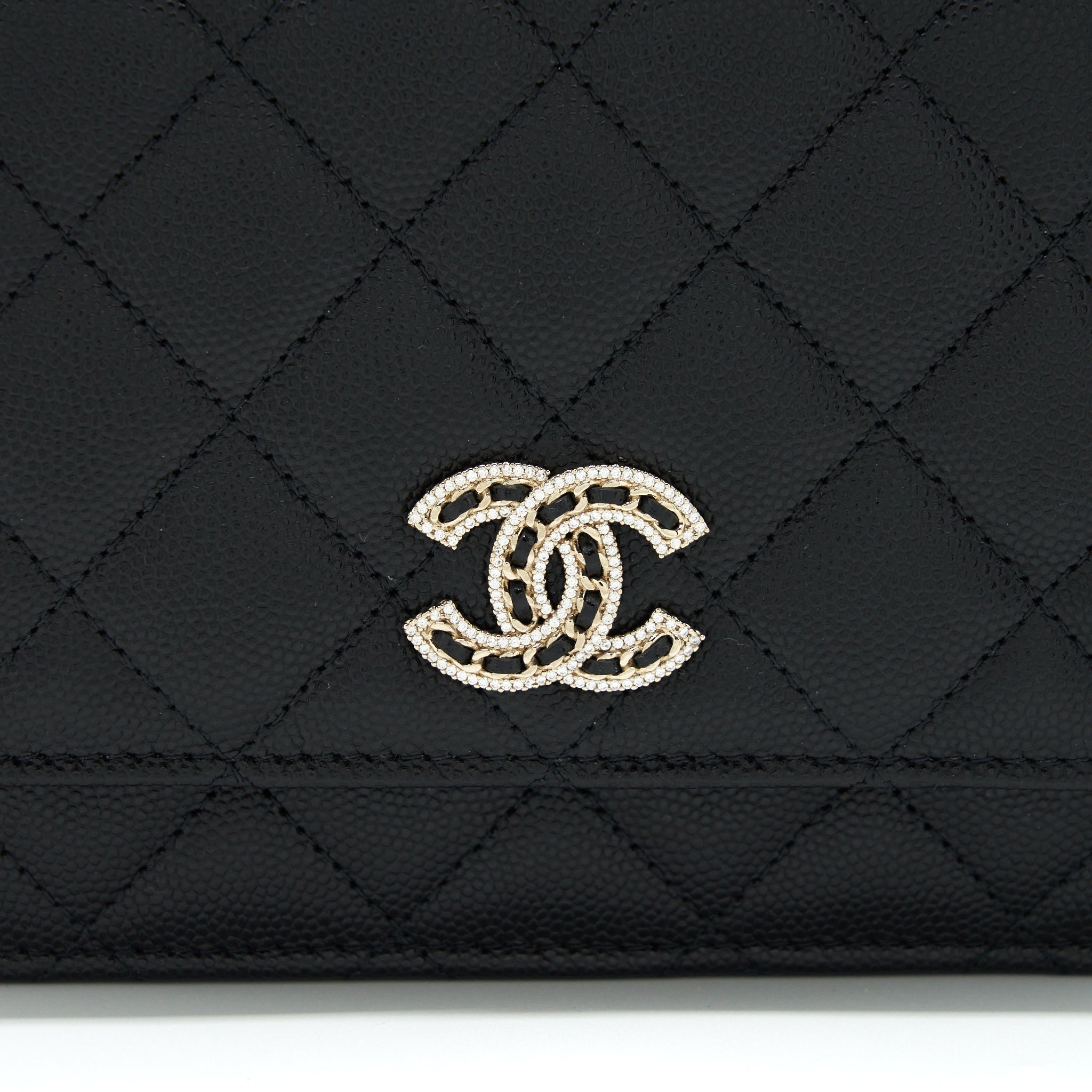 CHANEL 22S DETAILED LOGO WALLET ON CHAIN CAVIAR BLACK LGHW