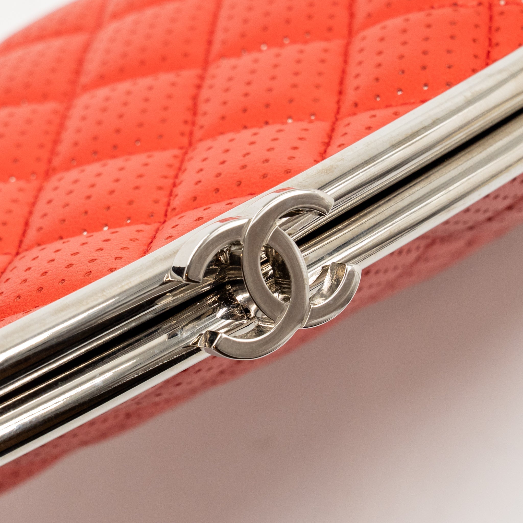 CHANEL CC CLUTCH BAG PERFORATED LAMBSKIN RED SHW