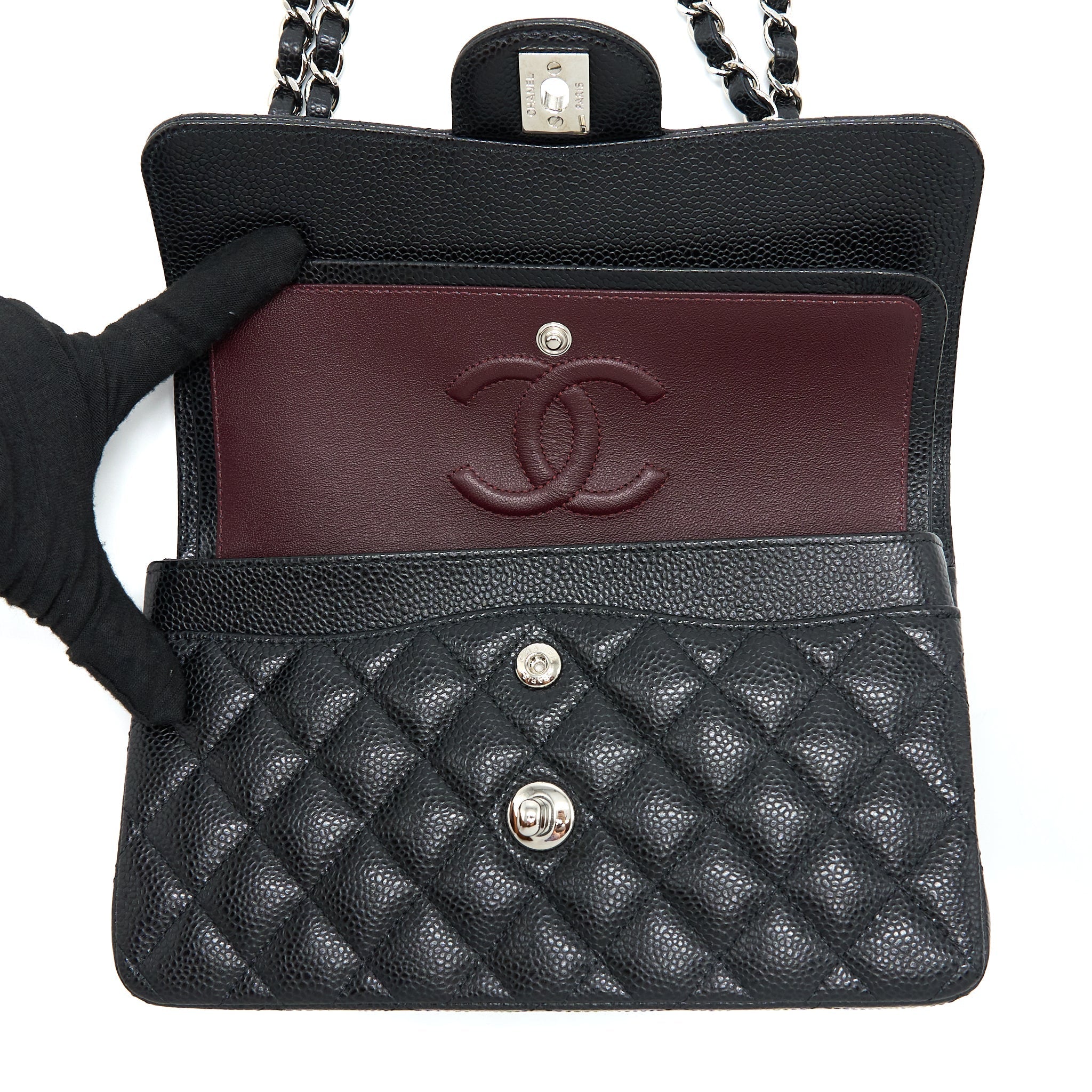 CHANEL SMALL CLASSIC FLAP BAG CAVIAR BLACK SHW