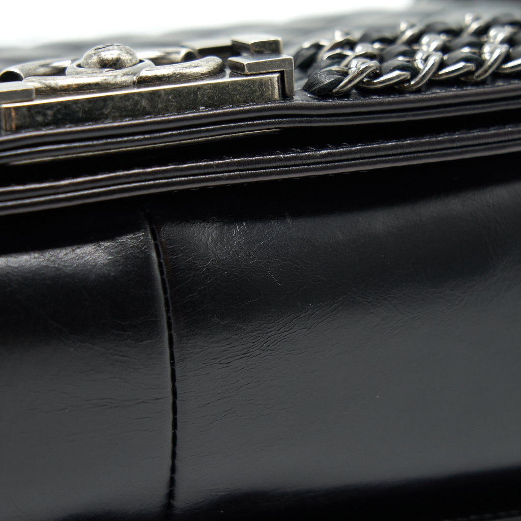 CHANEL OLD MEDIUM LEBOY BAG WITH CHAIN EDGE BLACK